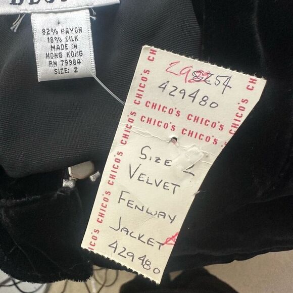 Chico’s Black Velvet Fenway Jacket‎ Rayon Silk Blend Vintage sz 2 Large NEW - Picture 9 of 11